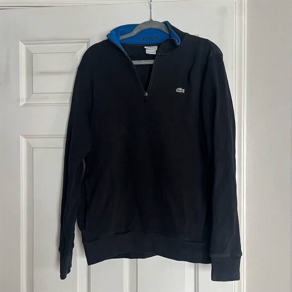 Lacoste Other - Lacoste Mens Quarter Zip Pullover Sweater Black Blue Collar Size L